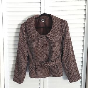 Georgio Sant"Angelo Jacket, Size 18W, Brown Pattern,‎ Peplum Design, Oh So 80s!!